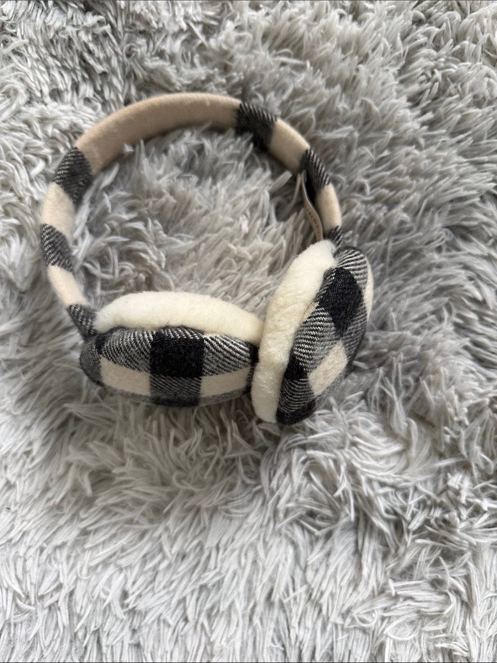 Burberry Black and Cream Plaid Ear Muffs